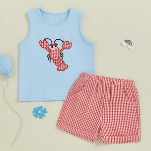 Cute Toddler Boy Outfit Crab Embroidered