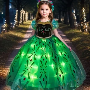 Glowing Magic Green Led Princess Dress for Girls