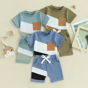 Toddler Boys Shorts Set Short Sleeve T-shirt with Elastic Waist Shorts Set Summer Outfit