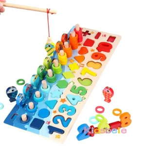 Kids Montessori Math Toys – Educational Wooden Puzzle Fishing & Counting Board